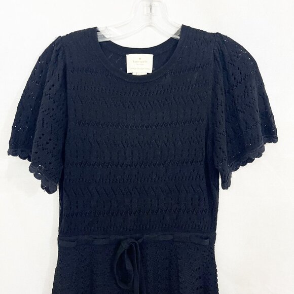 Kate Spade New York Black Pointelle Knit Scalloped Hem Midi Dress - Size XS - Picture 3 of 8